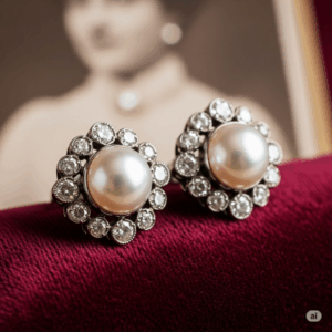 A pair of exquisite vintage pearl earrings, suggesting the historical treasures found in estate shops.